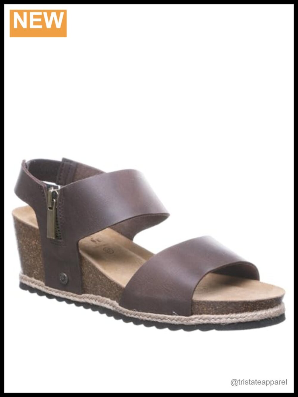 BEARPAW Dahlia Leather Sandal Wide Band Zip Slingback EVA Cork Comfort